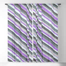 [ Thumbnail: Eye-catching Dark Slate Gray, Grey, Purple, Light Cyan, and Black Colored Lines Pattern Sheer Curtain ]