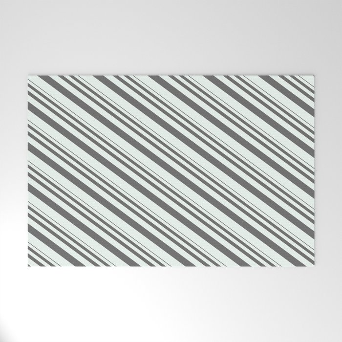 Dim Gray & Mint Cream Colored Striped/Lined Pattern Welcome Mat