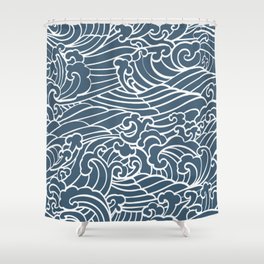 Vintage Japanese Waves Abstract Shower Curtain