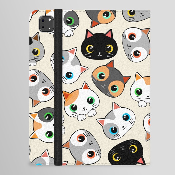 Kitty Cats Kawaii Cute Characters Childhood Pattern iPad Folio Case