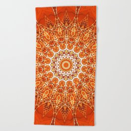 Detailed Orange Boho Mandala Beach Towel