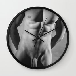Photograph Erotic fetish style with Nude Male man wearing gasmask #E0030 Wall Clock