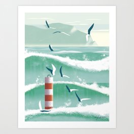 Seagulls on the Waves (2022) Art Print