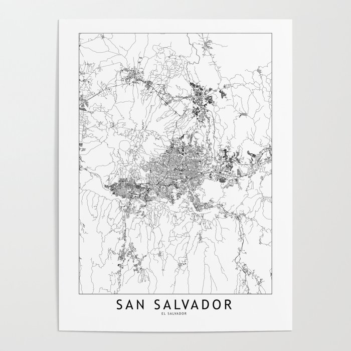 San Salvador White Map Poster