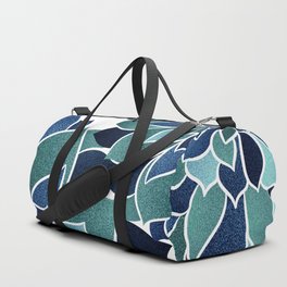 Festive, Floral Prints, Navy Blue and Teal on White Duffle Bag