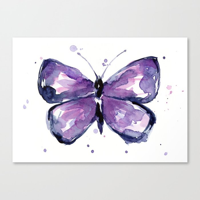 Purple Butterfly Watercolor Abstract Animal Art Canvas Print By
