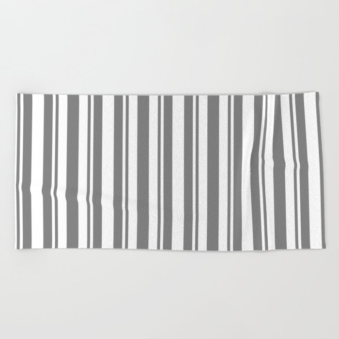 White & Grey Colored Lines Pattern Beach Towel