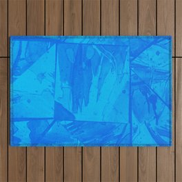 Triangular Rainbow Abstract Collage Blues Version Outdoor Rug