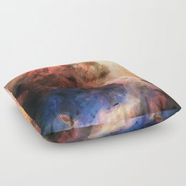 Dramatic smoke and mist. Magical Peach and blue abstract art Floor Pillow