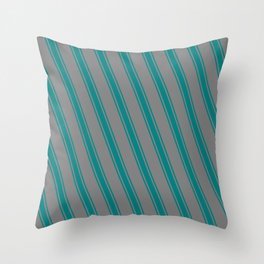 [ Thumbnail: Gray and Teal Colored Stripes/Lines Pattern Throw Pillow ]