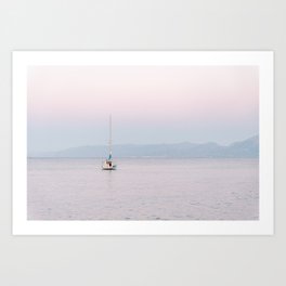 Boat Sunset Pink Crete, Greece | Travel Photography Art Pink Colors Art Print