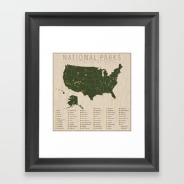 US National Parks w/ State Borders Framed Art Print