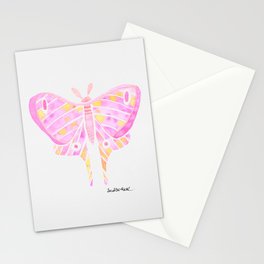 Moth Design- Watercolor Painting-Pink and Yellow Stationery Card