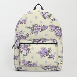 Vintage chic pastel lavender blue ivory roses polka dots pattern Backpack