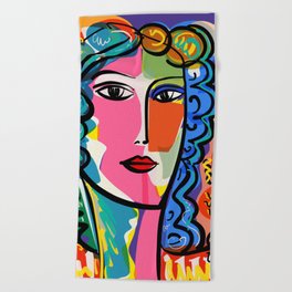 French Portrait Colorful Woman Fauvism by Emmanuel Signorino Beach Towel