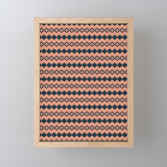 Sweater Weather - Coral/Navy Colorwork Framed Mini Art Print