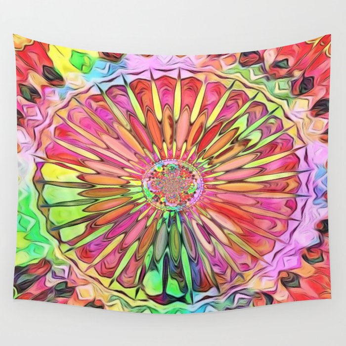 Rainbow Colors Flower Kaleidoscope Wall Tapestry by LaurenW Designs