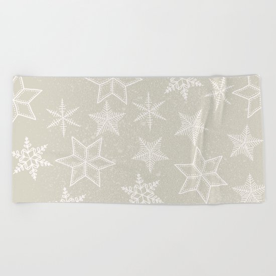 Snowflakes on beige background Beach Towel