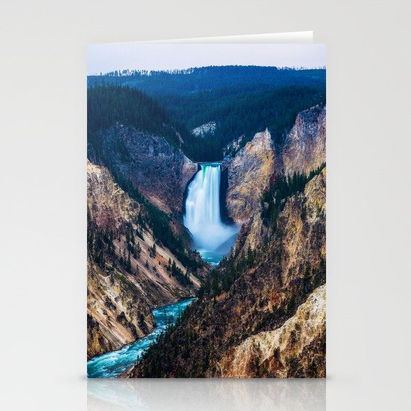 Lower Falls - Rainy Evening at the Grand Canyon of the Yellowstone in Yellowstone National Park Stationery Cards