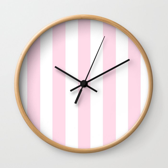 Mimi pink - solid color - white vertical lines pattern Wall Clock