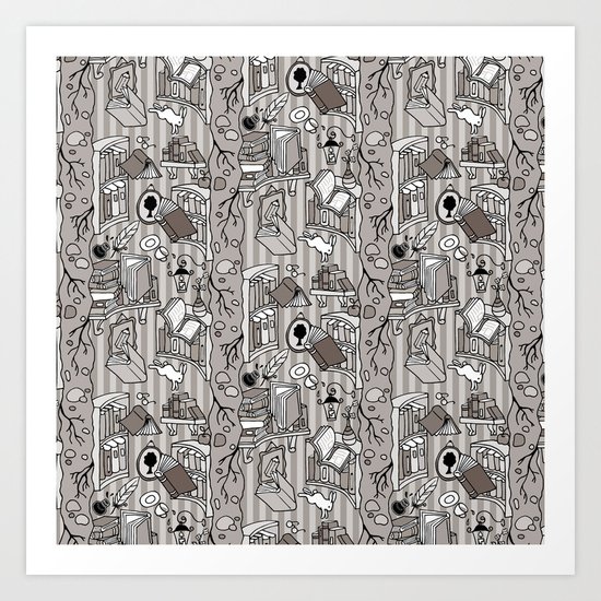 Books: Through the rabbit hole_Warm Gray Art Print