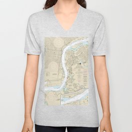Philadelphia and Camden Waterfronts Nautical Chart 12313 V Neck T Shirt