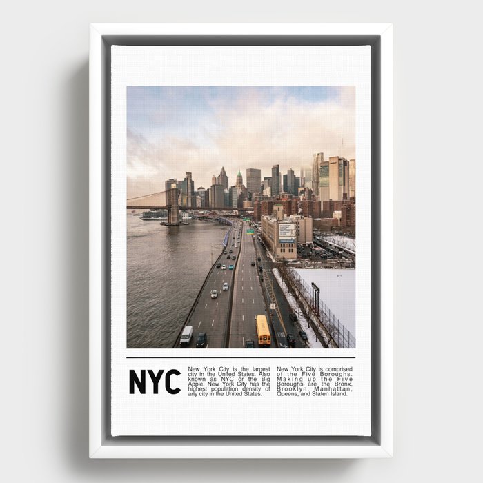 Minimalist NYC | Brooklyn Bridge and New York City Skyline Framed Canvas