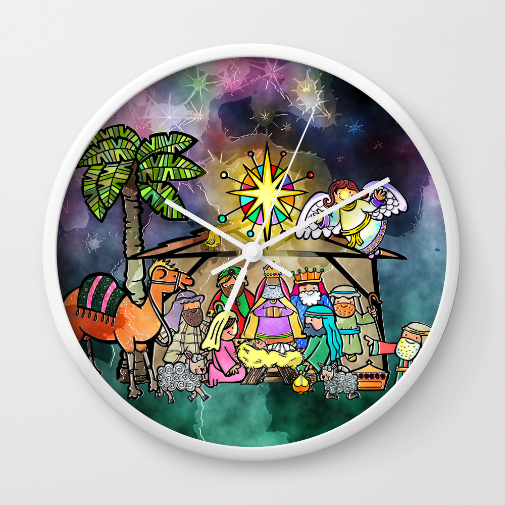 Christmas Nativity Watercolour Painting Wall Clock By Prawny
