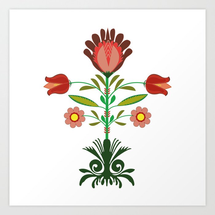 Polish Embroidery Flowers Pattern Art Print