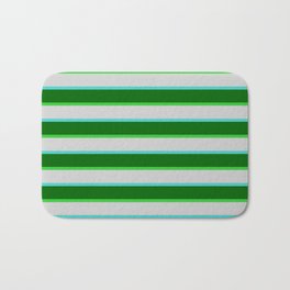 [ Thumbnail: Lime Green, Light Gray, Turquoise, and Dark Green Colored Pattern of Stripes Bath Mat ]