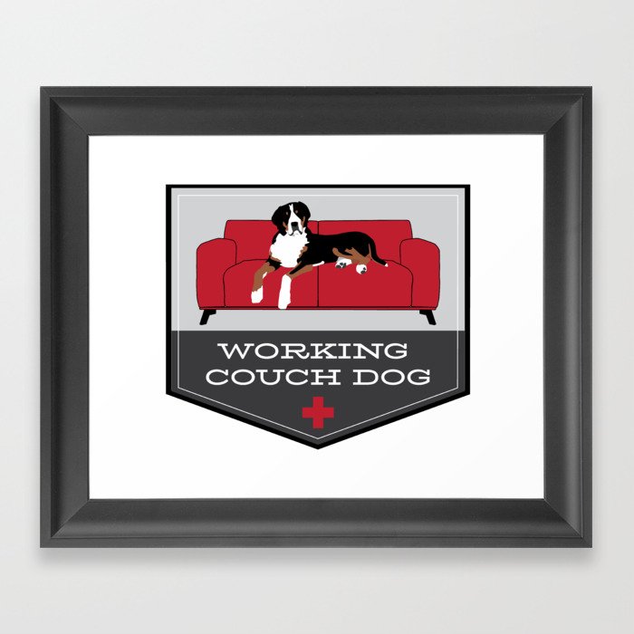 Working Couch Dog Badge Framed Art Print