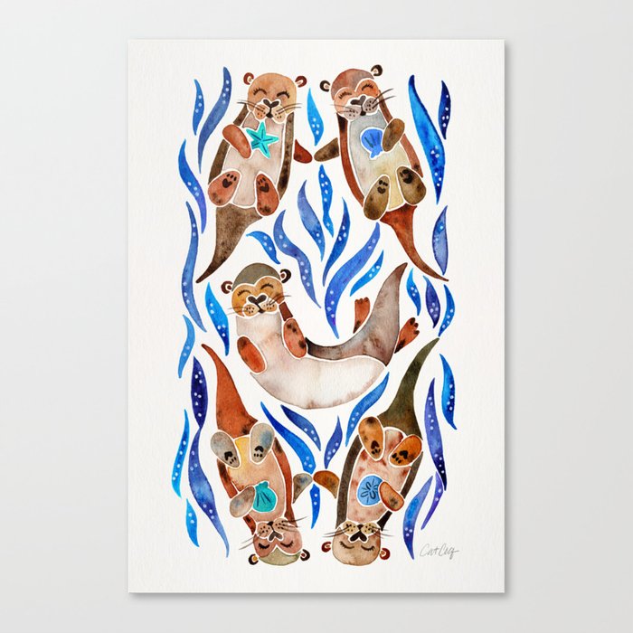 Five Otters – Blue Palette Canvas Print