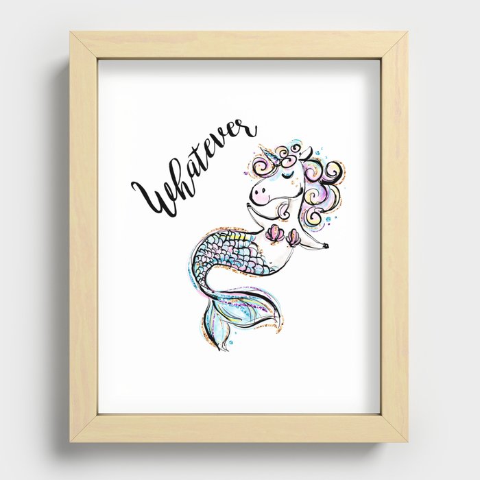 Unicorn mermaid, Funny Unicorn, Funny Mermaid, Cute Unicorn, Cute Mermaid Recessed Framed Print