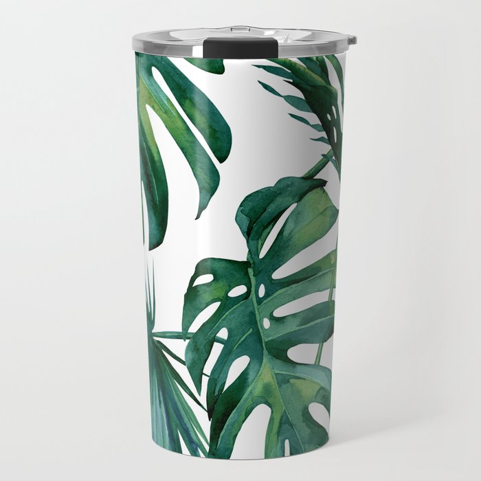 Classic Palm Leaves Tropical Jungle Green Travel Mug