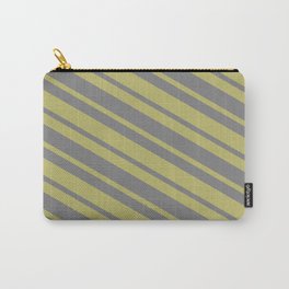 [ Thumbnail: Dark Khaki & Gray Colored Lined/Striped Pattern Carry-All Pouch ]