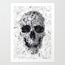 Doodle Skull BW Art Print