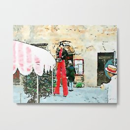 Barbarano Romano: man with straw hat and acrobat with stilts and red pants Metal Print | Italy, Strawhat, Painting, Acrobat, Watercolor, Figurativeart, Lazio, Men, Digital, Outdoor 