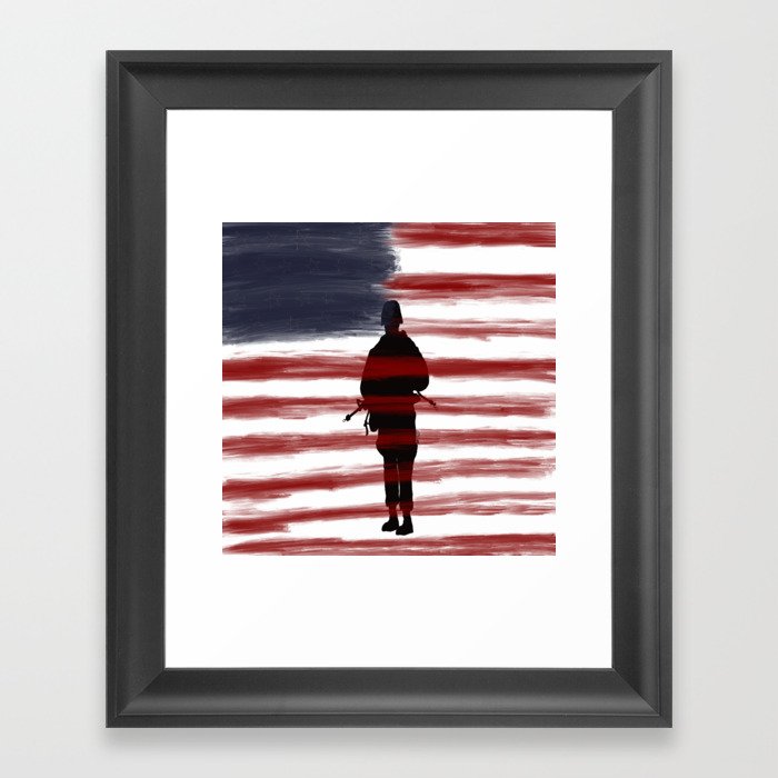 Soldier and Flag - Patriotic Framed Art Print | Drawing, Digital, Patriot, Patriotic, Flag, Gift, Holiday, American, American-flag-art, American-soldier-art