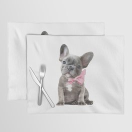 Grey French bulldog with pink bow, Blue frenchie watercolor by Amanda Greenwood Placemat