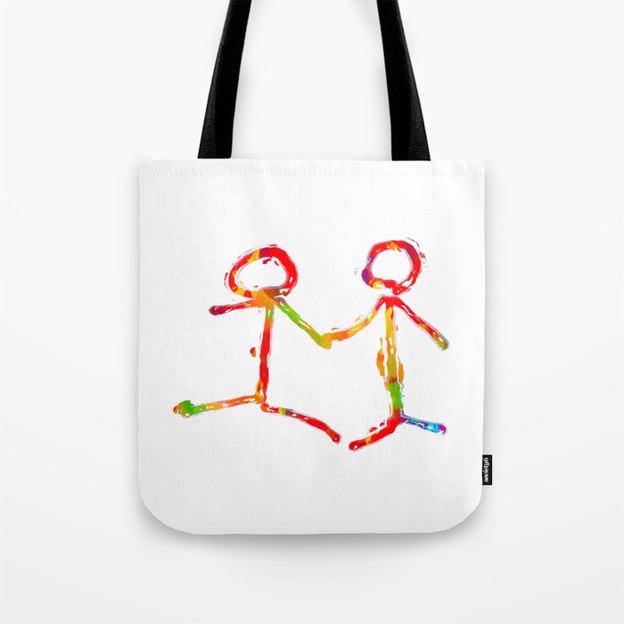 happy couple holding hands in red yellow blue green Tote Bag