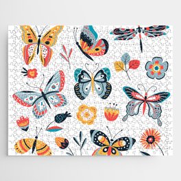 Color drawing butterfly. Butterflies moth and flowers. Vintage insects vintage collection Jigsaw Puzzle