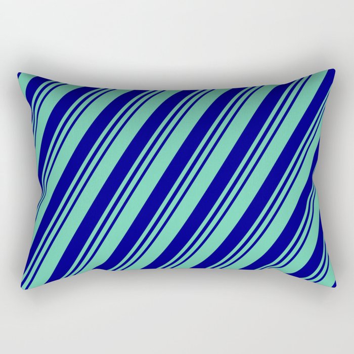 Aquamarine and Blue Colored Lined Pattern Rectangular Pillow