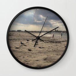 Second beach Wall Clock | Beach, Photo, Jonesbeach, Sunlight, Storm, Ocean, Seagulls, Rain, Digital, Travel 