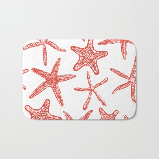 Sea stars hand drawn pattern in red Bath Mat