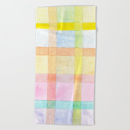 Pastel colored Watercolors Check Pattern Beach Towel