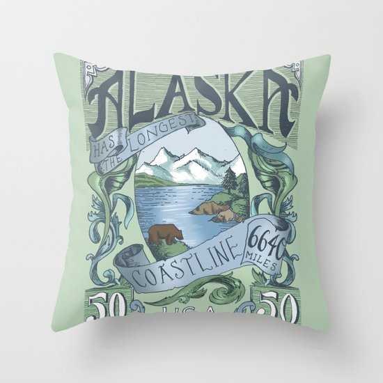 Alaska Vintage Postage Stamp Throw Pillow