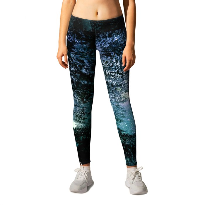 Winter Wonderland Forest Green Teal : A Cold Winter's Night Leggings