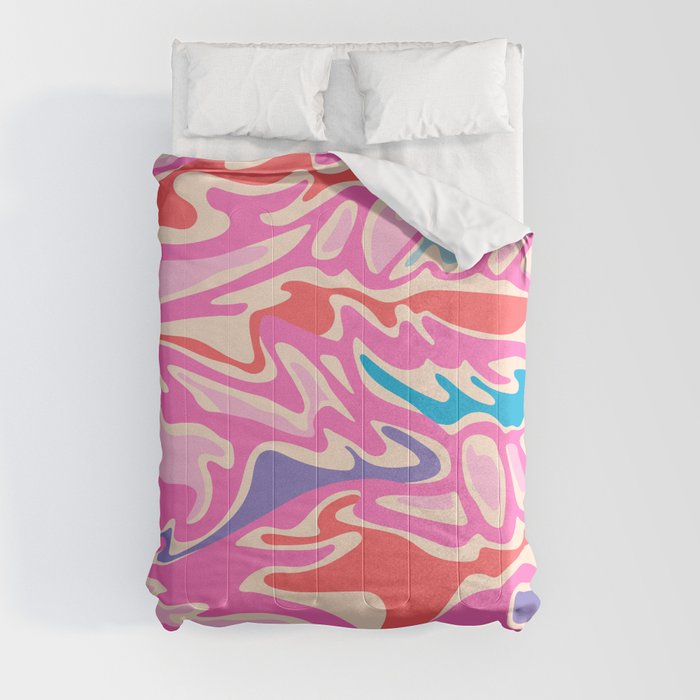 FLOW MARBLED ABSTRACT in FUCHSIA PINK, RED AND BLUE Comforter