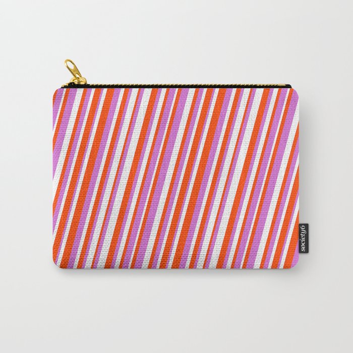 Red, Orchid & White Colored Lined/Striped Pattern Carry-All Pouch