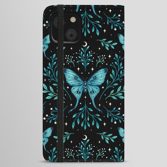 Mystical Luna Moth - Turquoise iPhone Wallet Case